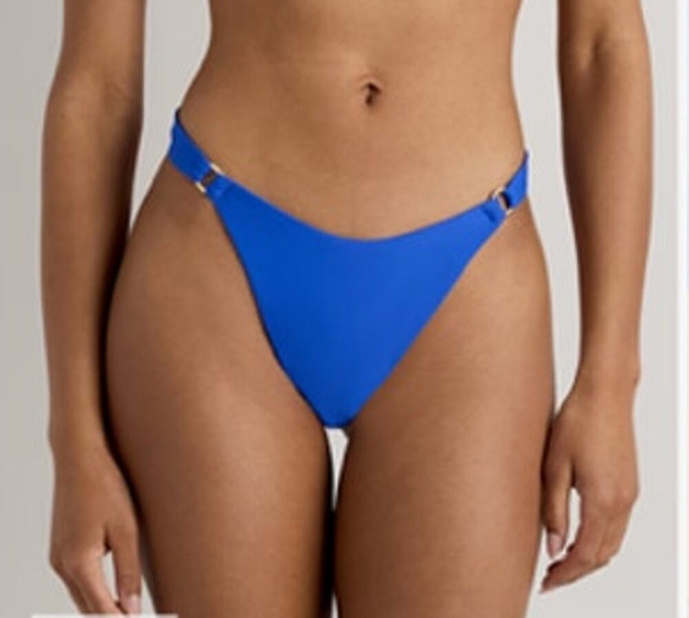 Quince NWT Italian High-Leg Ring Gold Ring Bikini Bottom Medium Electric Blue